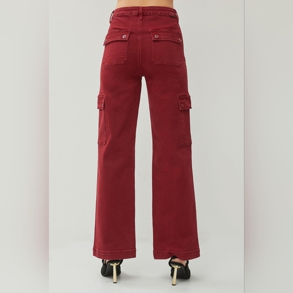 RISEN High Rise Wide Leg Cargo Jeans Wine Retro Vintage Style Various NEW - Picture 5 of 10